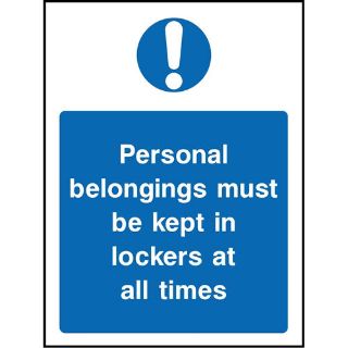 Picture of "Personal Belongings Must Be Kept In Lockers At All Times" Sign 