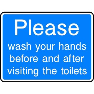 Picture of "Please Wash Your Hands Before And After Visiting The Toilets" Sign 