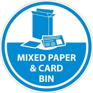 Picture of Mixed paper and card bin, recycling sign - Self adhesive sticker (100mm x 100mm)