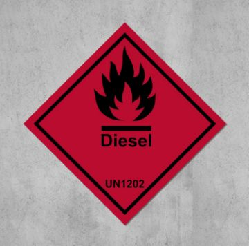 Picture of Diesel, UN1202, safety sign - Self adhesive sticker (100mm x 100mm)