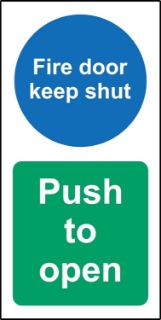 Picture of Fire door keep shut - Push to open Safety sign - Self adhesive sticker 200mm x 100mm