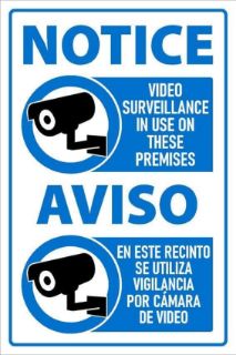 Picture of Video surveillance in use on these premises, english spanish safety sign - Self adhesive sticker (200mm x 150mm)