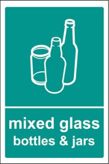 Picture of Mixed Glass Recycling Sign/Sticker - Self adhesive sticker 150mm x 100mm