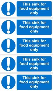 Picture of This sink for food equipment only sign - 200x66mm, pack of 5 stickers on A4 sheet