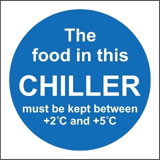 Picture of The food in this chiller must be kept between kitchen catering safety sign - 1.2mm Rigid plastic 200mm x 200mm