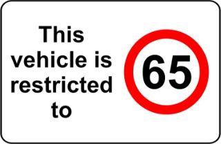 Picture of This Vehicle is Restricted to 65 mph Car Speed Restriction Sign - Self Adhesive Sticker (200mm x 150mm)