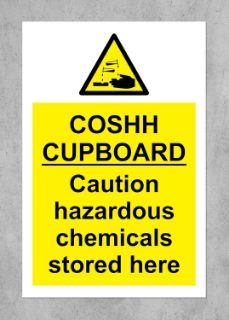Picture of COSHH Cupboard hazardous chemicals stored here Safety Sign - 1.2mm Rigid plastic 200mm x 150mm