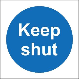 Picture of Keep shut door Safety sign - Self adhesive sticker 100mm x 100mm