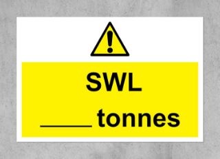 Picture of Safe Working Load (Tonnes) safety sign - Self adhesive sticker 150mm x 100mm