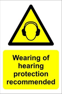 Picture of Wearing of hearing protection recommended sign - Self adhesive sticker 200mm x 150mm