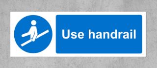 Picture of Use handrail safety sign - Self adhesive sticker 300mm x 100mm