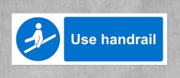 Picture of Use handrail safety sign - Self adhesive sticker 300mm x 100mm