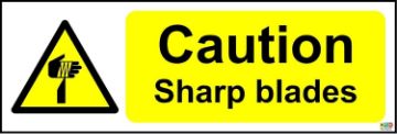 Picture of Caution Sharp Blades Safety Sign - Self Adhesive Sticker 150mm x 50mm