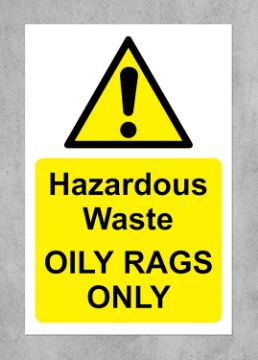 Picture of Hazardous waste bin sign - Oily rags only Safety sign - Self adhesive sticker (200mm x 150mm)