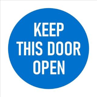 Picture of Keep this door open, safety sign - Self adhesive sticker (100mm x 100mm)