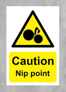 Picture of Caution nip point safety sign - Self adhesive sticker (100mm x 150mm)