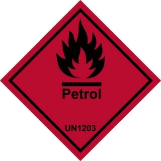 Picture of Petrol, UN1203, safety sign - Self adhesive sticker (100mm x 100mm)