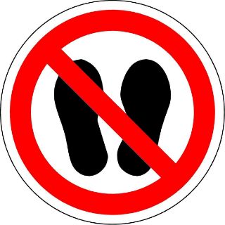 Picture of ISO Safety Label Sign - International Do not Walk or Stand here Symbol - Self Adhesive Sticker 100mm Diameter