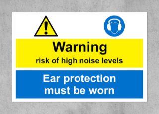 Picture of Warning risk of high noise levels. Ear protection must be worn sign - 1.2mm rigid plastic 300mm x 200mm