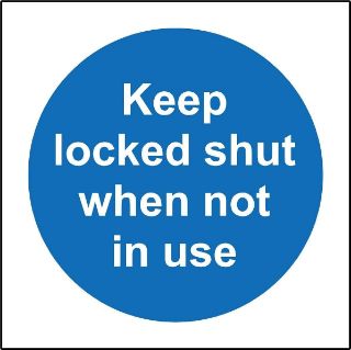 Picture of keep locked shut when not in use safety sign - Self adhesive sticker 100mm x 100mm