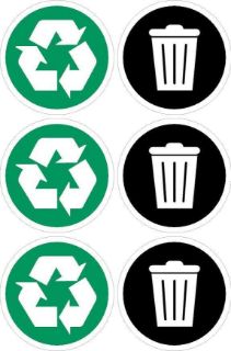 Picture of Recycle/General Waste Signs, 100mm Circles - Pack of 6 Stickers on A4 Sheet
