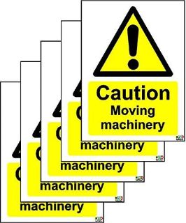 Picture of Caution Moving Machinery Safety Sign - Self Adhesive Stickers 100mm x 75mm (Pack of 5 Stickers)