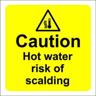 Picture of Warning sign Caution hot water risk of scalding safety sign - Self adhesive sticker 100mm x 100mm