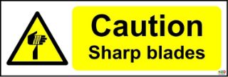 Picture of Caution Sharp Blades Safety Sign - Self Adhesive Sticker 300mm x 100mm