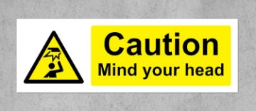 Picture of Warning Mind your head safety sign - Self adhesive sticker 200mm x 66mm
