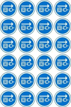 Picture of Unplug Socket Sign, 50mm Circle - Pack of 24 Stickers on A4 Sheet