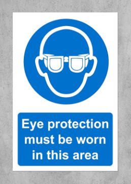 Picture of Eye protection must be worn in this area Safety sign - 1.2mm Rigid plastic 300mm x 200mm