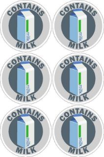 Picture of Contains milk food safety signs 100mm x 100mm circles cut out - pack of 6 stickers supplied on an A4 sheet