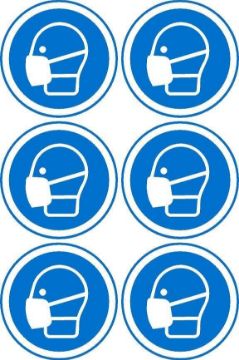 Picture of Wear mask sign, 100mm circle - Pack of 6 stickers on A4 sheet