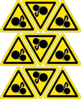Picture of Caution pinch point sign, 100mm triangle - Pack of 9 stickers on A4 sheet