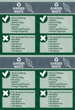 Picture of Garden waste recycling bin sign Yes/No, 100x150mm, pack of 4 stickers on A4 sheet
