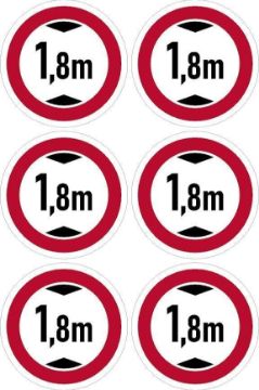 Picture of Max height 1,8m sign, 100mm circle - Pack of 6 stickers on A4 sheet