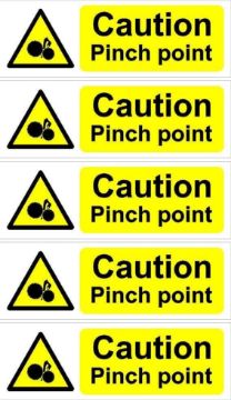 Picture of Caution, pinch point sign - 200x66mm, pack of 5 stickers on A4 sheet