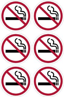 Picture of No smoking sign 100mm circle - Pack of 6 stickers on A4 sheet