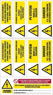 Picture of PV system warning signs - Pack of 9 stickers on A4 sheet