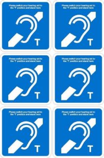 Picture of Please switch your hearing aid to 'T' position, 100x100mm sticker, Pack of Self adhesive stickers on A4 sheet (300mm x 200mm)