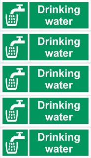 Picture of Drinking water sign - 200x66mm, pack of 5 stickers on A4 sheet