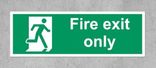 Picture of Fire exit only safety sign - 1.2mm rigid plastic 300mm x 100mm