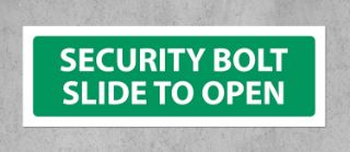Picture of Security Bolt, slide to open, safety sign - 1mm flexible Plastic sign (150mm x 50mm)