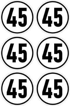Picture of Max Speed 45 Sign, 100mm Circle - Pack of 6 Stickers on A4 Sheet