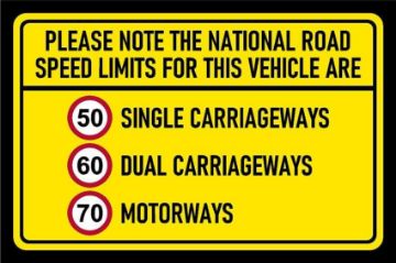 Picture of Please note the national road speed limits for this vehicle are 50mph, 60mph, 70mph Van Limited safety sign - Self adhesive sticker (600mm x 400mm)