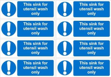 Picture of This sink for utensil wash only sign - 150x50mm pack of 8 stickers on A4 sheet