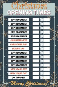 Picture of Christmas opening business times sign - 1mm flexible Plastic (600mm x 400mm)